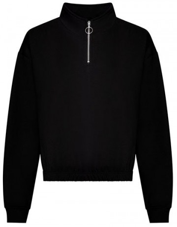 JH037 AWDis dames Cropper sweat met 1/4 Zip deep black