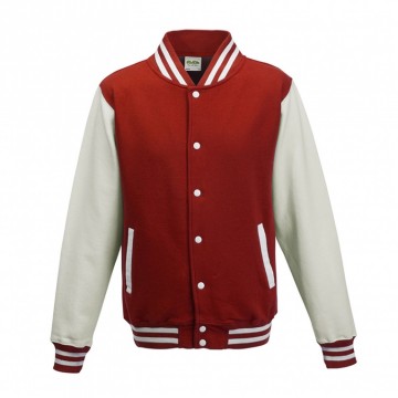 JH043 Varsity Jacket Vuurrood / Wit