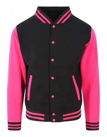 JH043 Varsity Jacket jet zwart / warm roze