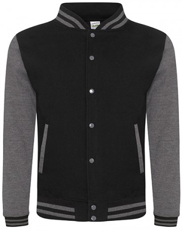 JH043 Varsity Jacket jet zwart heather / houtskool grijs