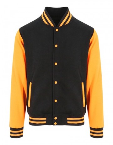 JH043 Varsity Jacket jet zwart / oranje roest