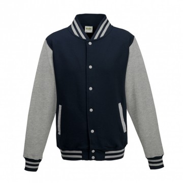 JH043 Varsity Jacket Oxford marineblauw / Heather grijs