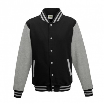 JH043 Varsity Jacket Jet zwart / Heather grijs
