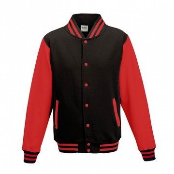 JH043 Varsity Jacket Jet zwart / Vuurrood