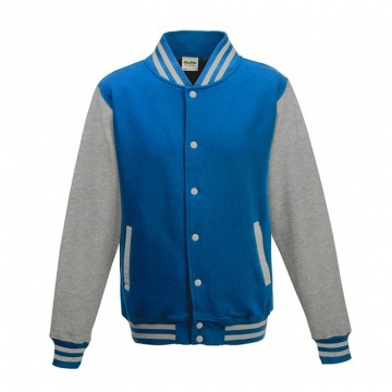 JH043 Varsity Jacket Saffierblauw / Heather grijs