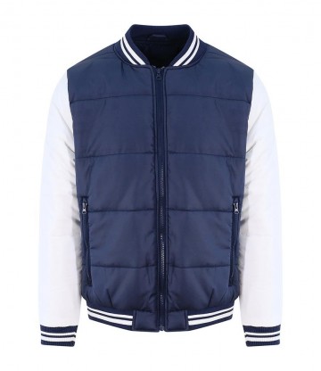 JH049 AWDis Varisity gewatteerd jack nieuw frans marineblauw / wit
