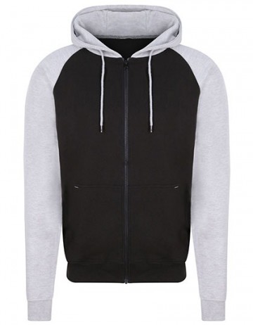 JH063 AWDis Baseball zoodie jet black / heather grey