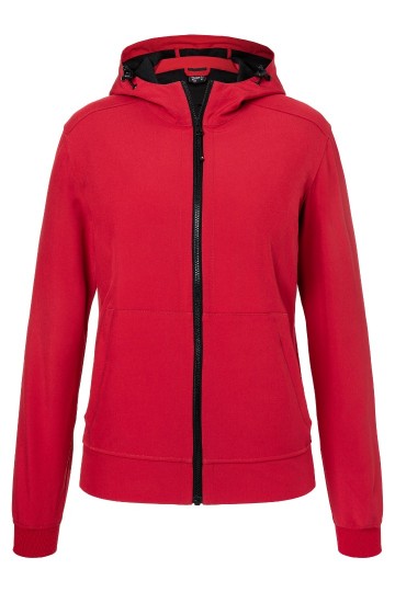 JN Ladies Hooded Softshell Jack JN1145 rood zwart