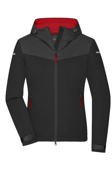 JN 1179 Ladies Allweather jack zwart carbon lichtrood