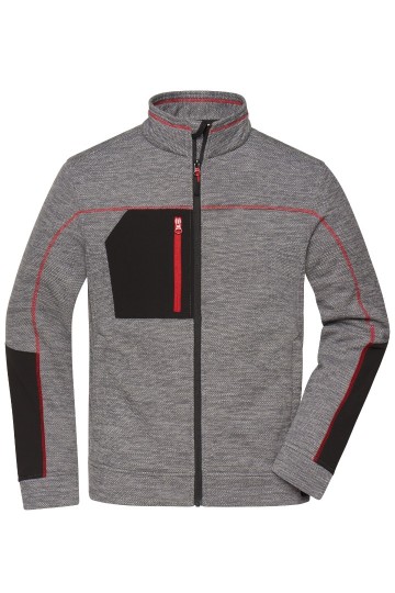 JN1818 Men's Structure Fleece Jacket carbon melange / zwart / rood