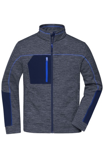 JN1818 Men's Structure Fleece Jacket marineblauw melange / marineblauw / korenblauw