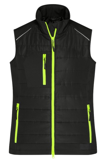 JN1821 Ladies Hybrid Vest zwart / neon geel