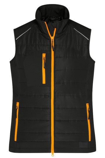 JN1821 Ladies Hybrid Vest zwart / neon oranje