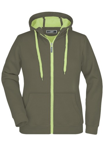 JN Ladies Doubleface jacket olijfgroen limoengroen