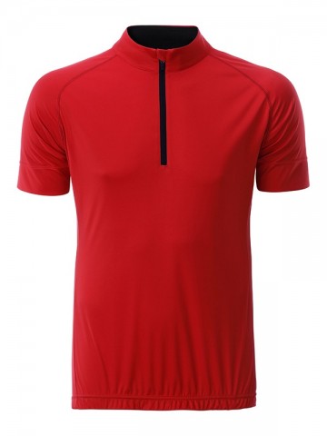 JN514 Men's Bike T Half Zip tomaatrood zwart