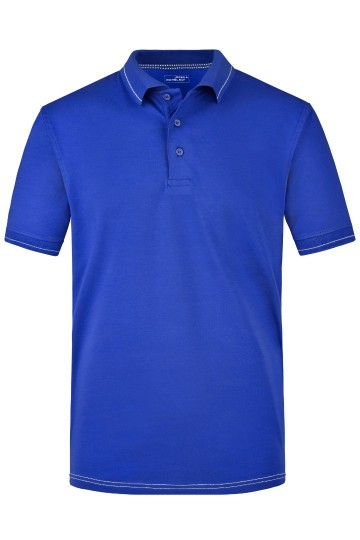 JN Men's Elastich polo met streep JN569 koningsblauw wit