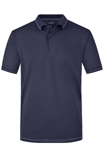 JN Men's Elastich polo met streep JN569 marineblaiw wit