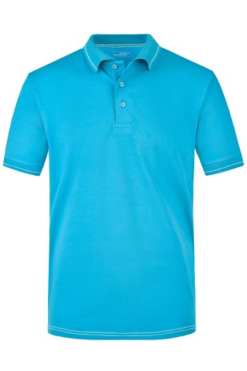 JN Men's Elastich polo met streep JN569 waterblauw wit