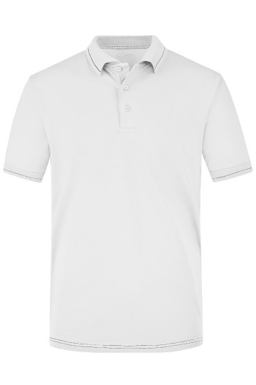 JN Men's Elastich polo met streep JN569 wit zwart