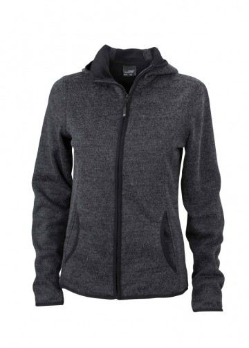 JN Ladies Knitted Fleece Hoody JN588 donkergrijsmelange zwart