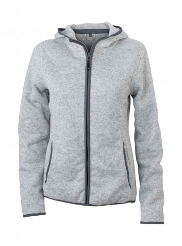 JN Ladies Knitted Fleece Hoody JN588 lichtgrijsmelange zwart