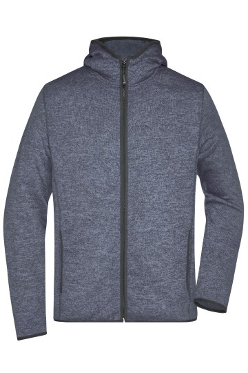 JN589 Men's Knitted Fleece Hoody denim melange / zwart
