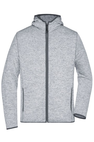 JN589 Men's Knitted Fleece Hoody lichtmelange / zwart