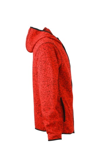 JN589 Men's Knitted Fleece Hoody rood melange / zwart zij