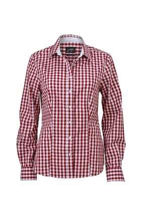 JN616 Ladies Shirt Checked bordeauxrood wit