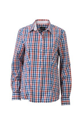 JN616 Ladies Shirt Checked donkeroranje blauw oranje wit