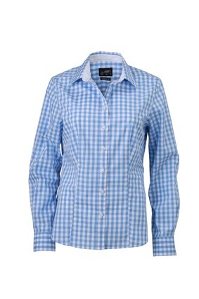 JN616 Ladies Shirt Checked gletserblauw wit