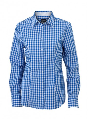 JN616 Ladies Shirt Checked koningsblauw wit