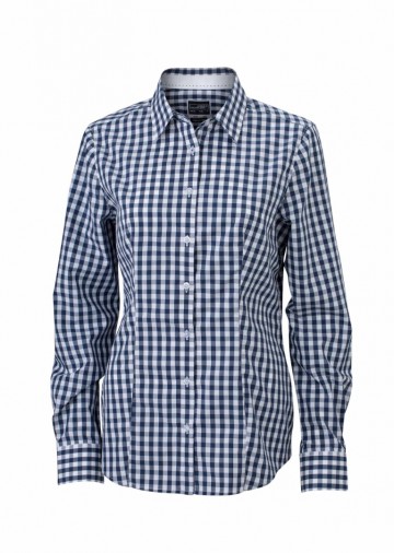 JN616 Ladies Shirt Checked marineblauw wit