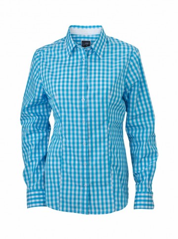 JN616 Ladies Shirt Checked turkoois wit