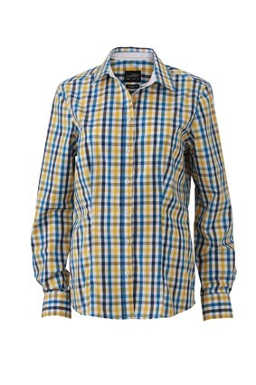 JN616 Ladies Shirt Checked wit blauw geel wit