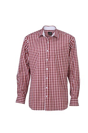 JN617 Men's Shirt Checked bordeauxrood wit