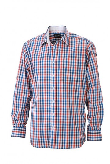 JN617 Men's Shirt Checked donkeroranje blauw oranje wit