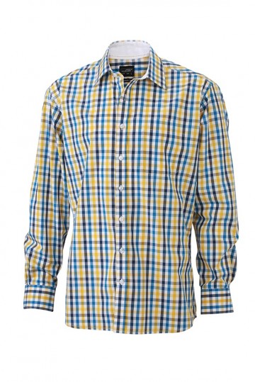 JN617 Men's Shirt Checked wit blauw geel wit