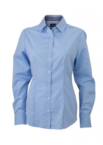 JN618 Ladies Shirt Plain lichtblauw marineblauw wit