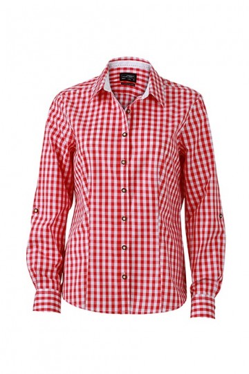 JN637 Ladies Traditional Shirt rood wit