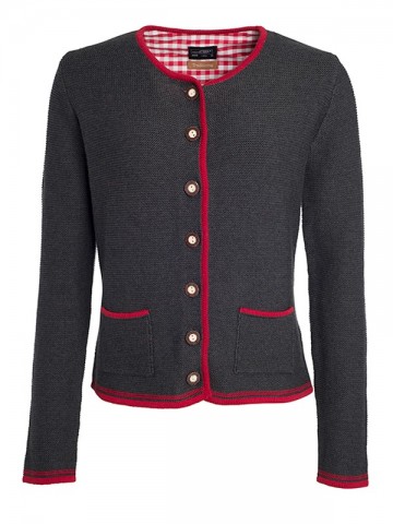 JN639 JN Ladies Traditional Knitted Jacket antracietmelange rood rood