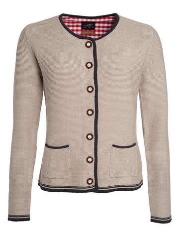 JN639 JN Ladies Traditional Knitted Jacket beige antracietmelange rood