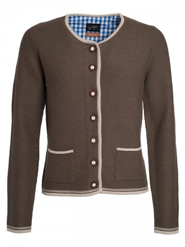 JN639 JN Ladies Traditional Knitted Jacket bruinmelange beige koningsblauw