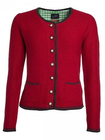 JN639 JN Ladies Traditional Knitted Jacket rood antracietmelange groen