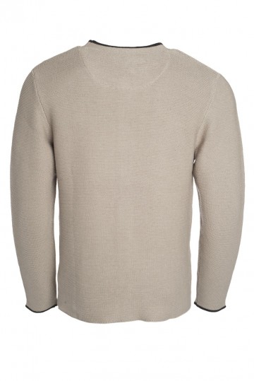 JN640 Men's Traditional gebreide jacket beige antracietmelange rood rug