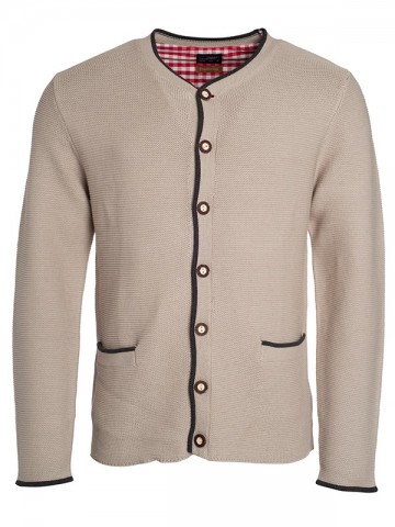 JN640 Men's Traditional gebreide jacket beige antracietmelange rood