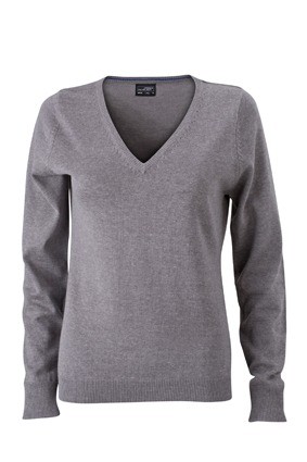 JN658 Ladies V-Neck pullover heathergrijs