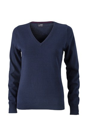 JN658 Ladies V-Neck pullover marineblauw
