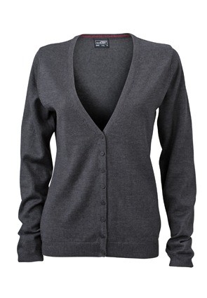 JN660 Ladies V-Neck Cardigan (vest) antraciet melange