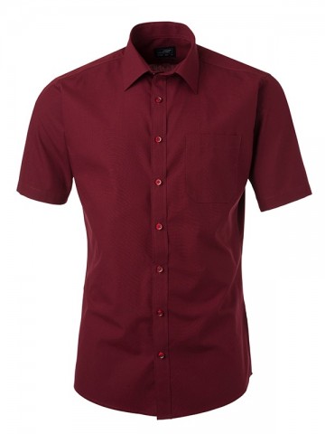 JN Men's Poplin Shirt SS JN680 wijnrood